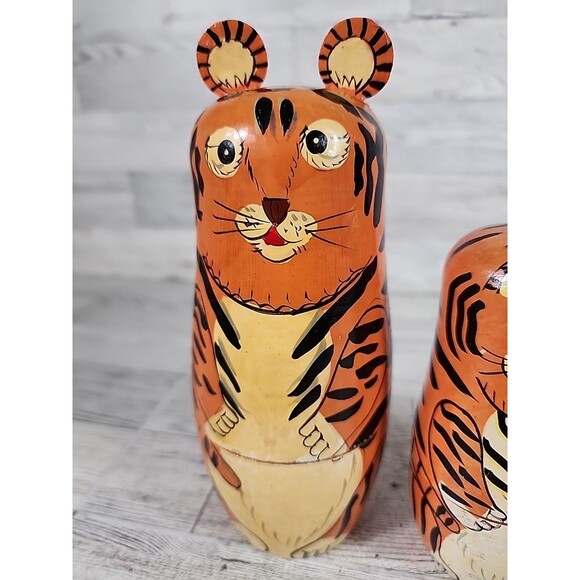 Wooden Tiger Russian Style Matryoshka Russian Doll 7" Nesting Doll Set of 4 - Picture 2 of 4